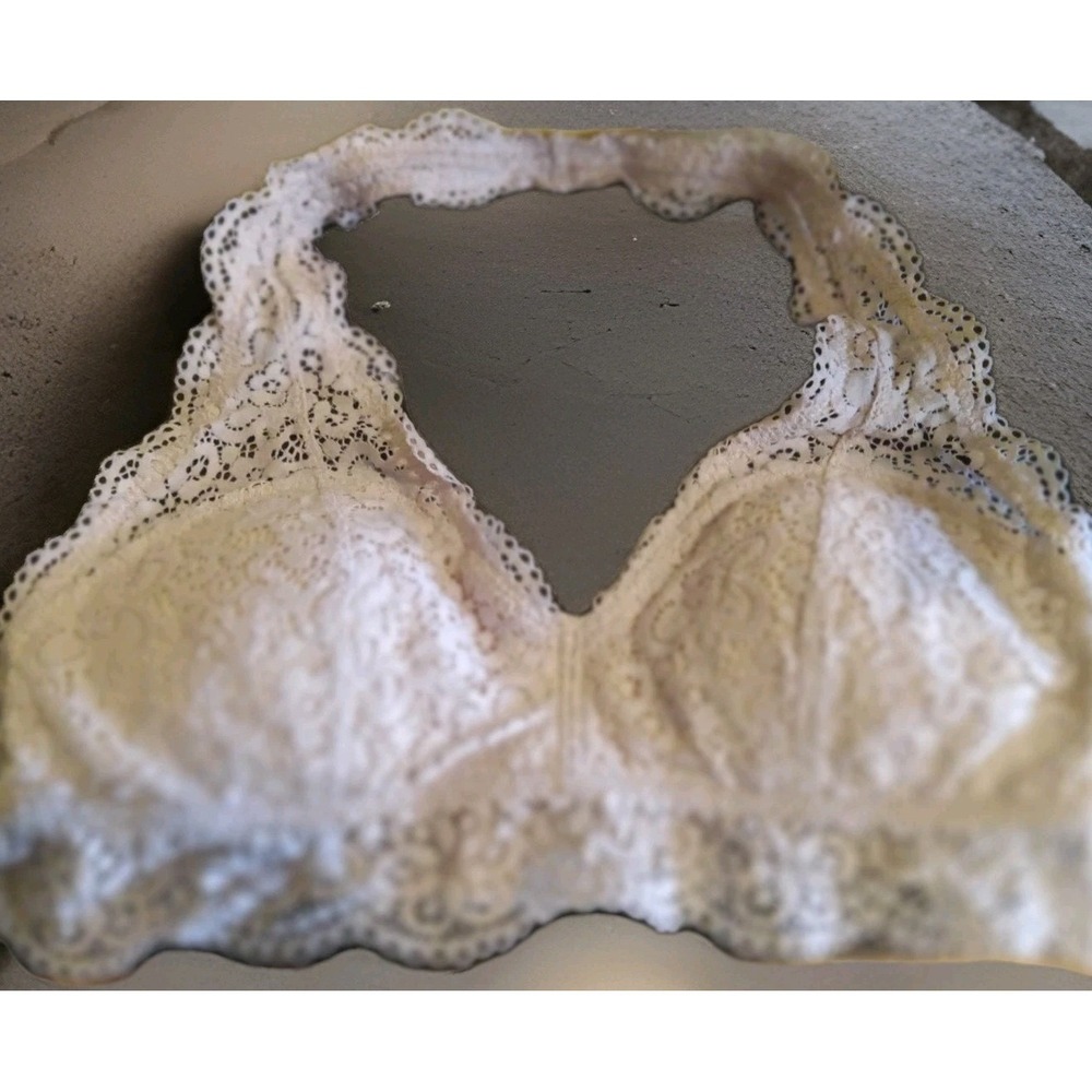 3 for $25 Aerie Beige Lace Bralette Textured Lined Halter Top Women's Szโ M